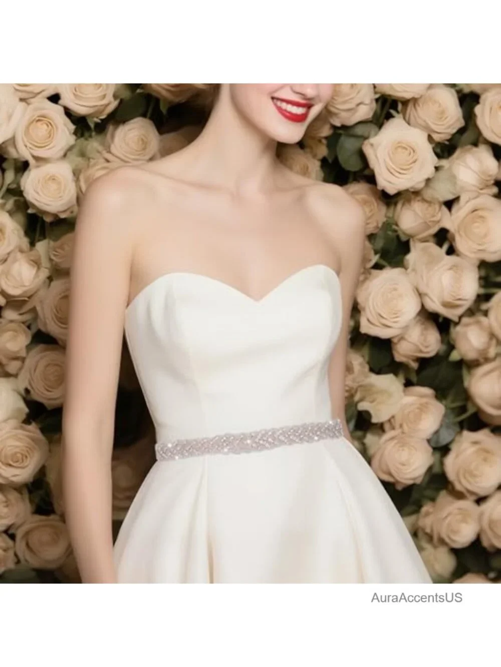 Rhinestone Wedding Waist Belt Satin Sash Adjustable Fashion Belt